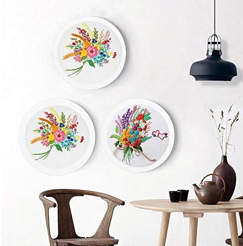 Konrisa Stamped Embroidery Kit with Pattern Floral DIY Sewing Cross Stitch Kits for Adult Flowers Plants Embroidery Starter Kit with Embroidery Floss,Hoops,Color Thread,Needle,Instruction,Set of 2