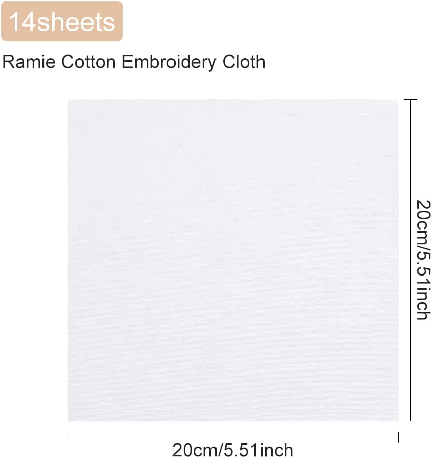 BENECREAT 14 Pieces White Cotton Embroidery Fabric, 7.9Inch Square Ramie Cotton Cloth for Handmade Embroidery Flower Pot Decoration