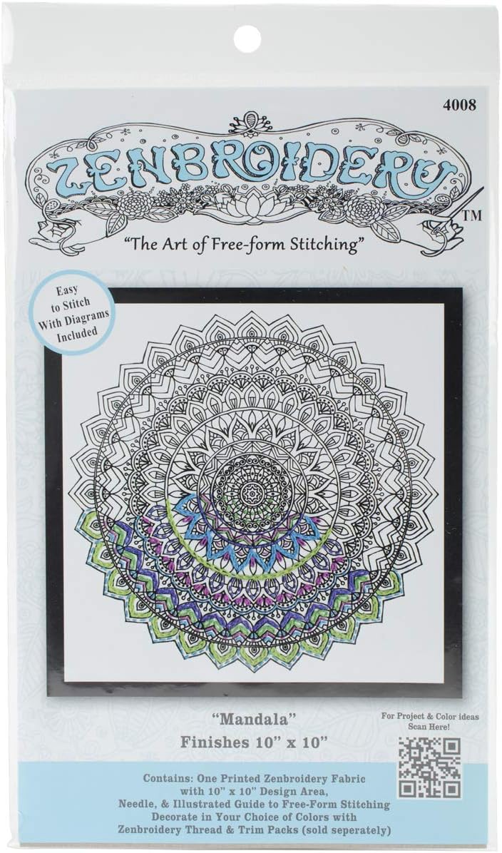 Tobin Zenbroidery Stamped Embroidery 10"X10"-Mandala,White