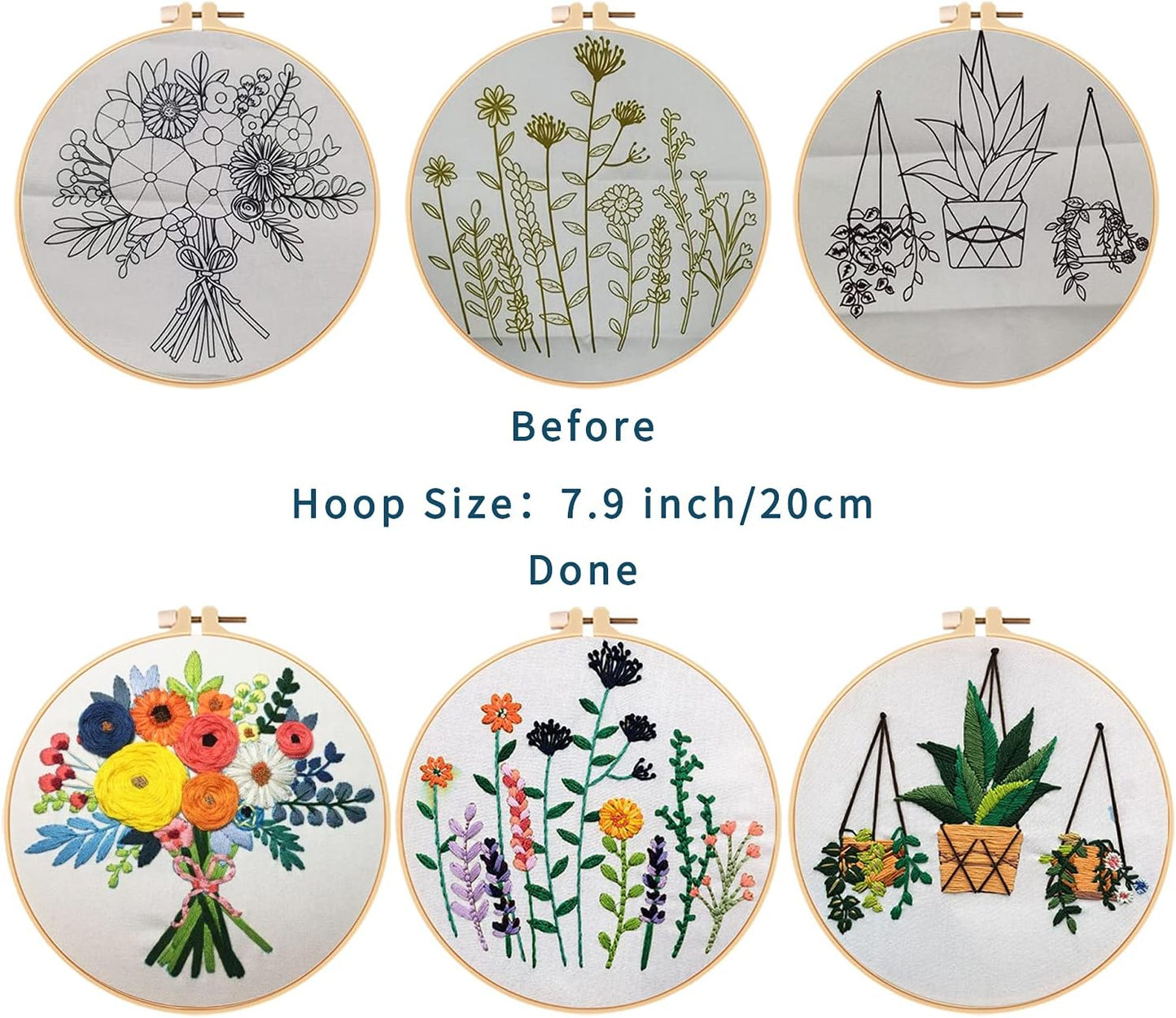 Nuberlic 3 Sets Embroidery Kit Cross Stitch Kits for Adults Include 3 Embroidery Cloth with Floral Pattern, 3 Embroidery Hoops, Threads and Needles