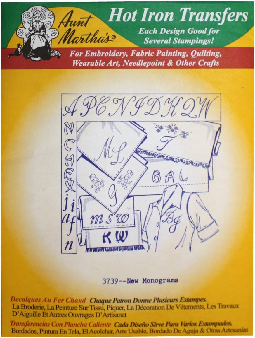 Aunt Martha's Iron On Transfer Patterns for Stitching, Embroidery or Fabric Painting, Patterns for Linens, Set of 5