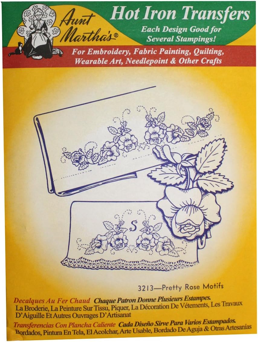 Aunt Martha's Iron On Transfer Patterns for Stitching, Embroidery or Fabric Painting, Patterns for Linens, Set of 5