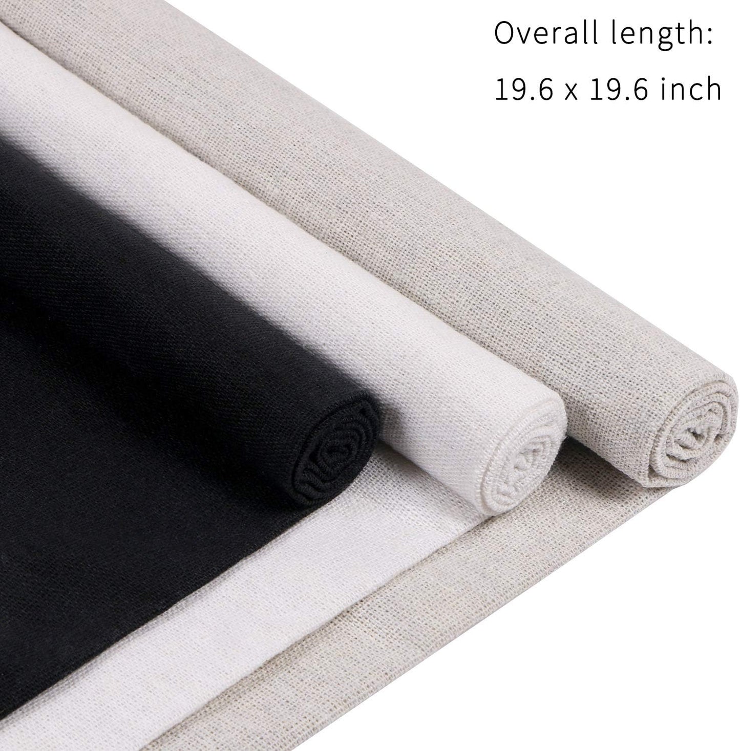 Linen Needlework Fabric, Kissbuty 6 PCS Linen Fabric Cloth for Garment Craft Flower Pot Decoration Embroidery Cross Stitch Cloth, 19.6 by 19.6 Inch (White,Beige and Black)