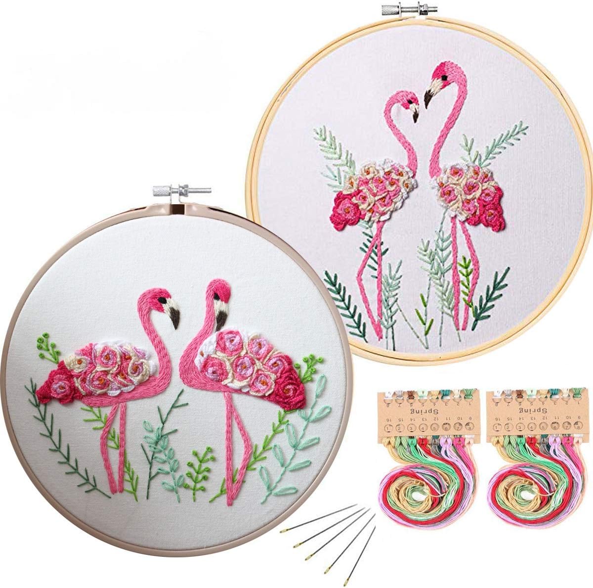 Konrisa Stamped Embroidery Kit with Pattern Floral DIY Sewing Cross Stitch Kits for Adult Flowers Plants Embroidery Starter Kit with Embroidery Floss,Hoops,Color Thread,Needle,Instruction,Set of 2