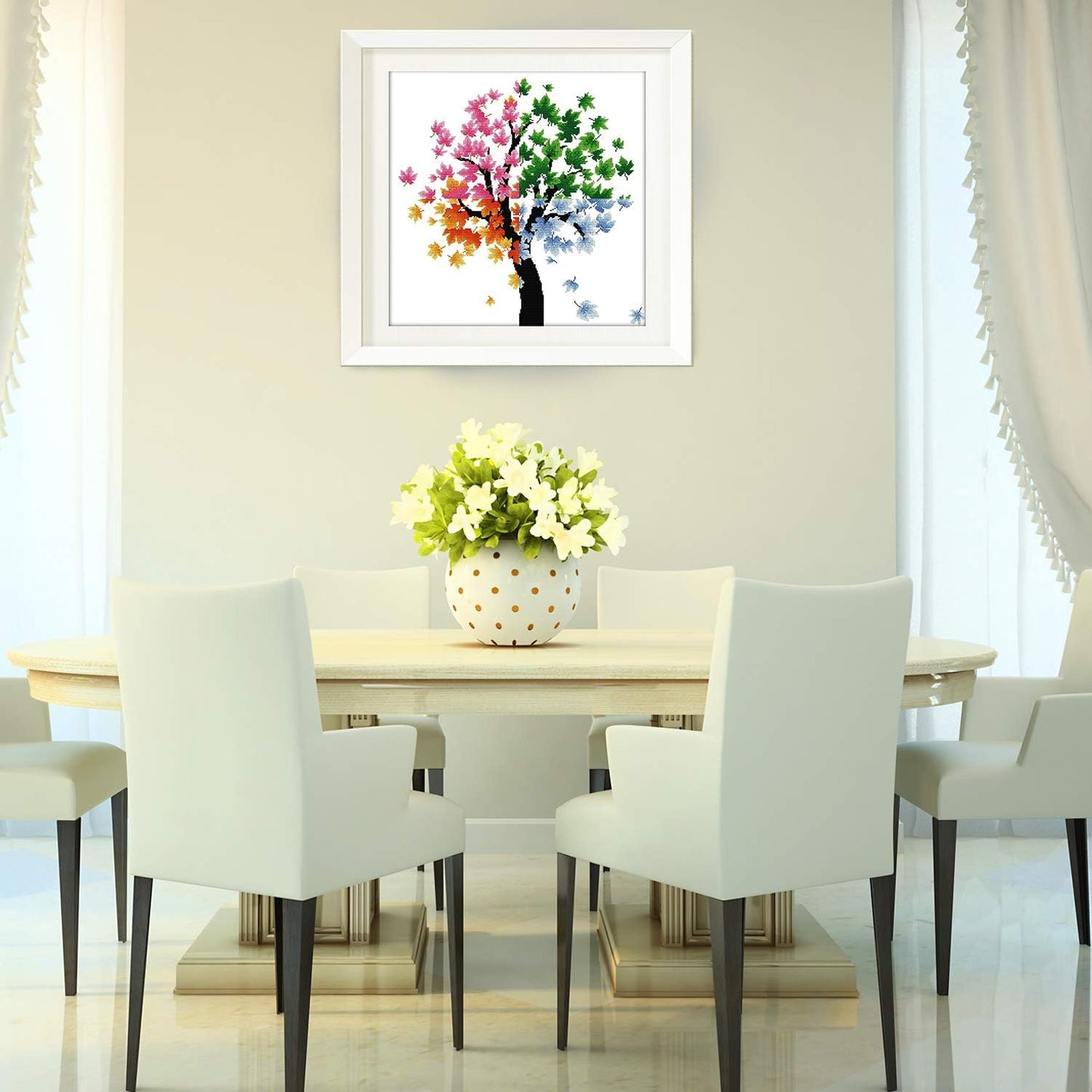 ITSTITCH Counted Cross Stitch Kits for Adults 21x21 inch Holiday Gift Easy Cross-Stitching NO Pattern for Home Decor, 14CT White Fabric Embroidery Crafts Needlepoint Kit Four Season of Life