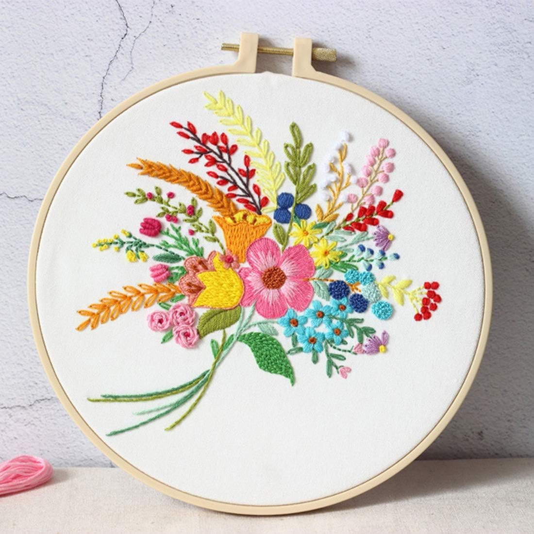 Konrisa Stamped Embroidery Kit with Pattern Floral DIY Sewing Cross Stitch Kits for Adult Flowers Plants Embroidery Starter Kit with Embroidery Floss,Hoops,Color Thread,Needle,Instruction,Set of 2