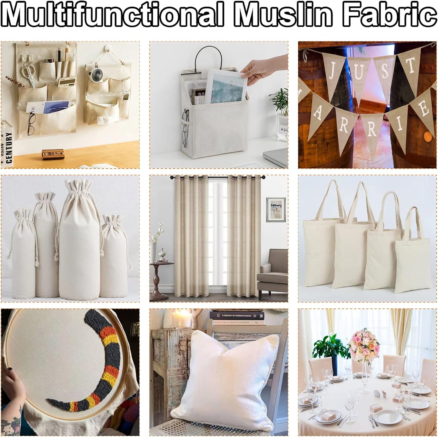Muslin Fabric 5 Yard Muslin Cloth 63 Inches Wide Textile Unbleached Natural Cotton Fabric Soft and Smooth Embroidery Fabric Reusable and Washable Linen Fabric for Sewing Embroidery Decor DIY Projects