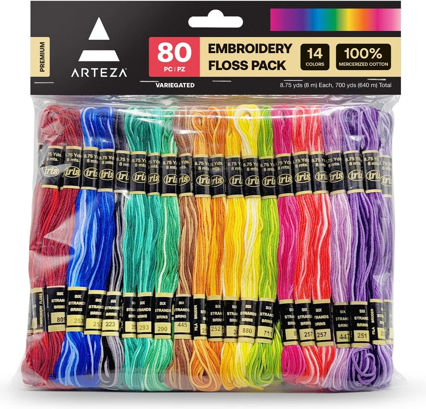 Arteza Embroidery Thread Pack 鈥?80 Skeins of Embroidery Floss, 20 Each of Red, Pink, Purple & Violet 鈥?100% Mercerized Cotton Friendship Bracelet String 鈥?Cross Stitch Supplies, 700 Yards per Pack