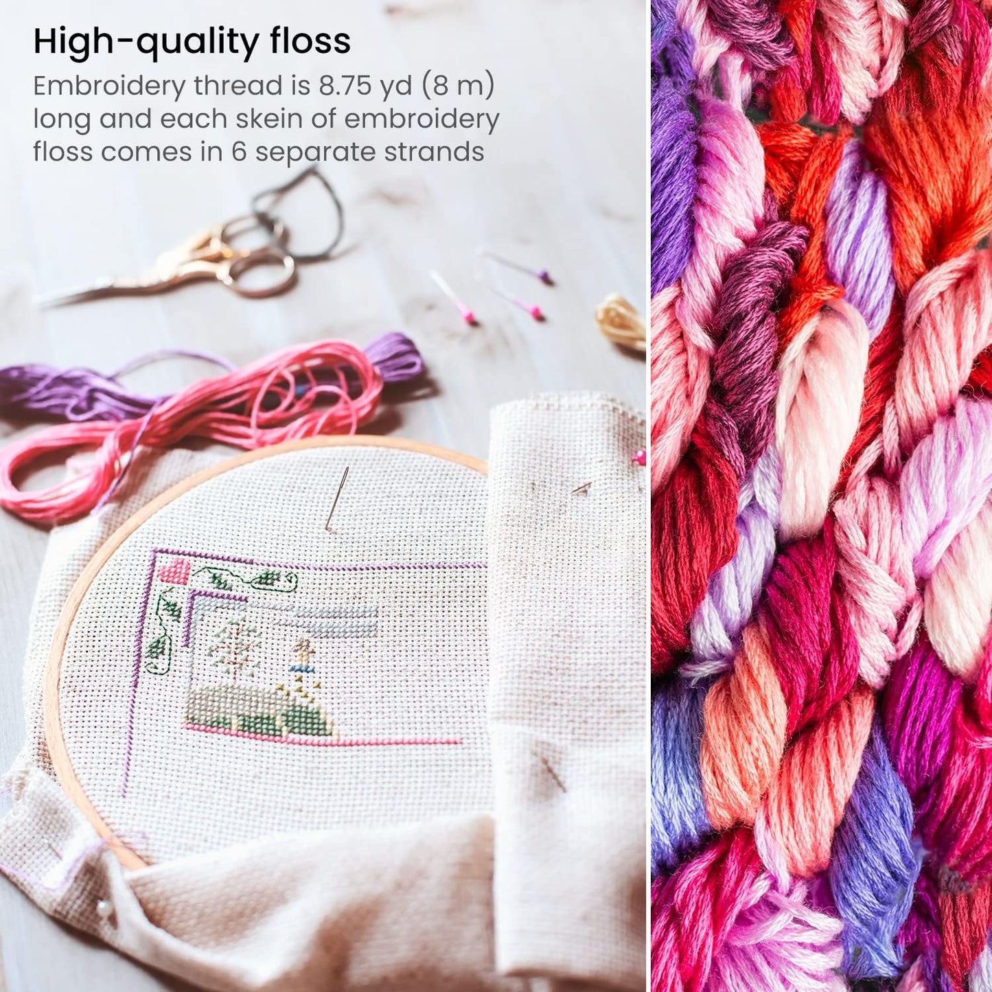 Arteza Embroidery Thread Pack 鈥?80 Skeins of Embroidery Floss, 20 Each of Red, Pink, Purple & Violet 鈥?100% Mercerized Cotton Friendship Bracelet String 鈥?Cross Stitch Supplies, 700 Yards per Pack