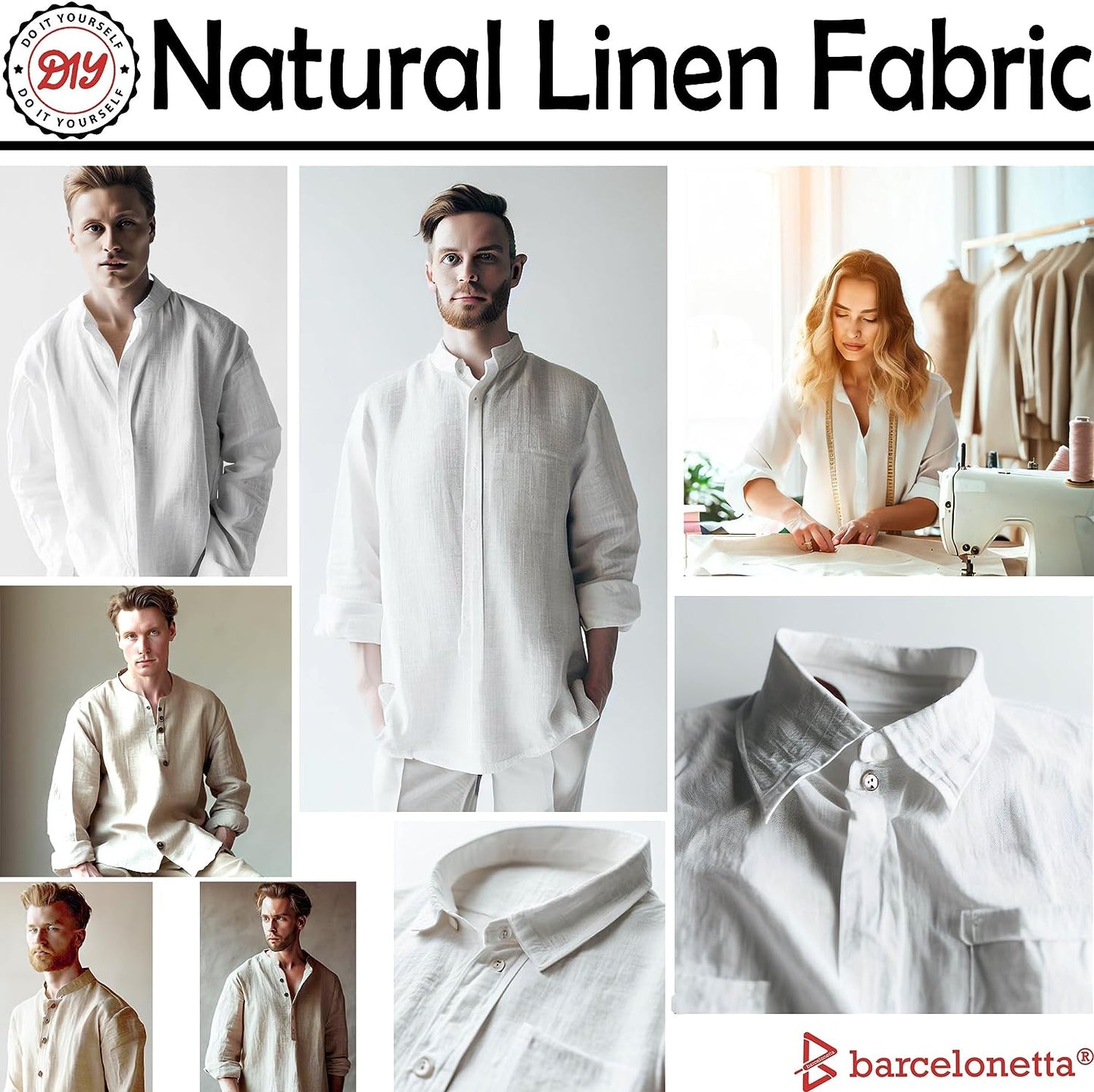 Barcelonetta | Linen Fabric | Natural, Organic, Breathable | 100% Vegan | 55" Wide | Shirt, Sewing, Embroidery Fabric | Cloth, Solid (Natural, 2 Yard)