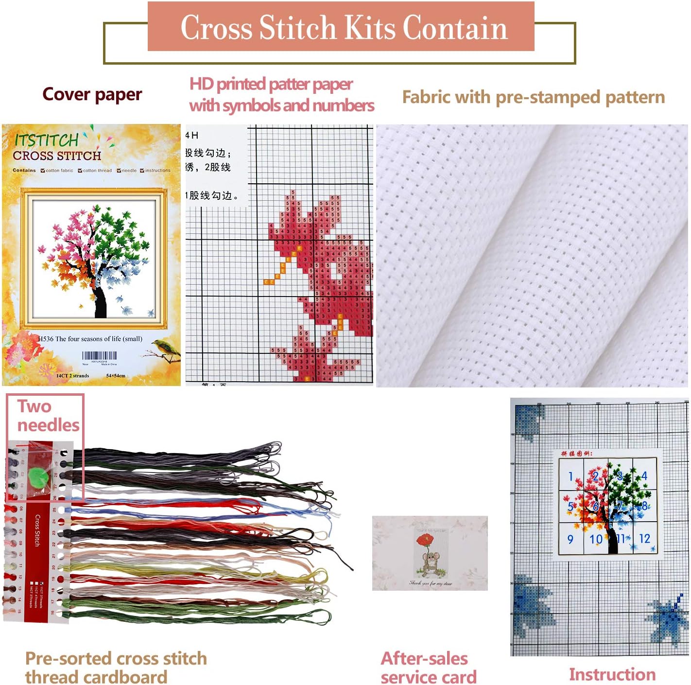 ITSTITCH Counted Cross Stitch Kits for Adults 21x21 inch Holiday Gift Easy Cross-Stitching NO Pattern for Home Decor, 14CT White Fabric Embroidery Crafts Needlepoint Kit Four Season of Life