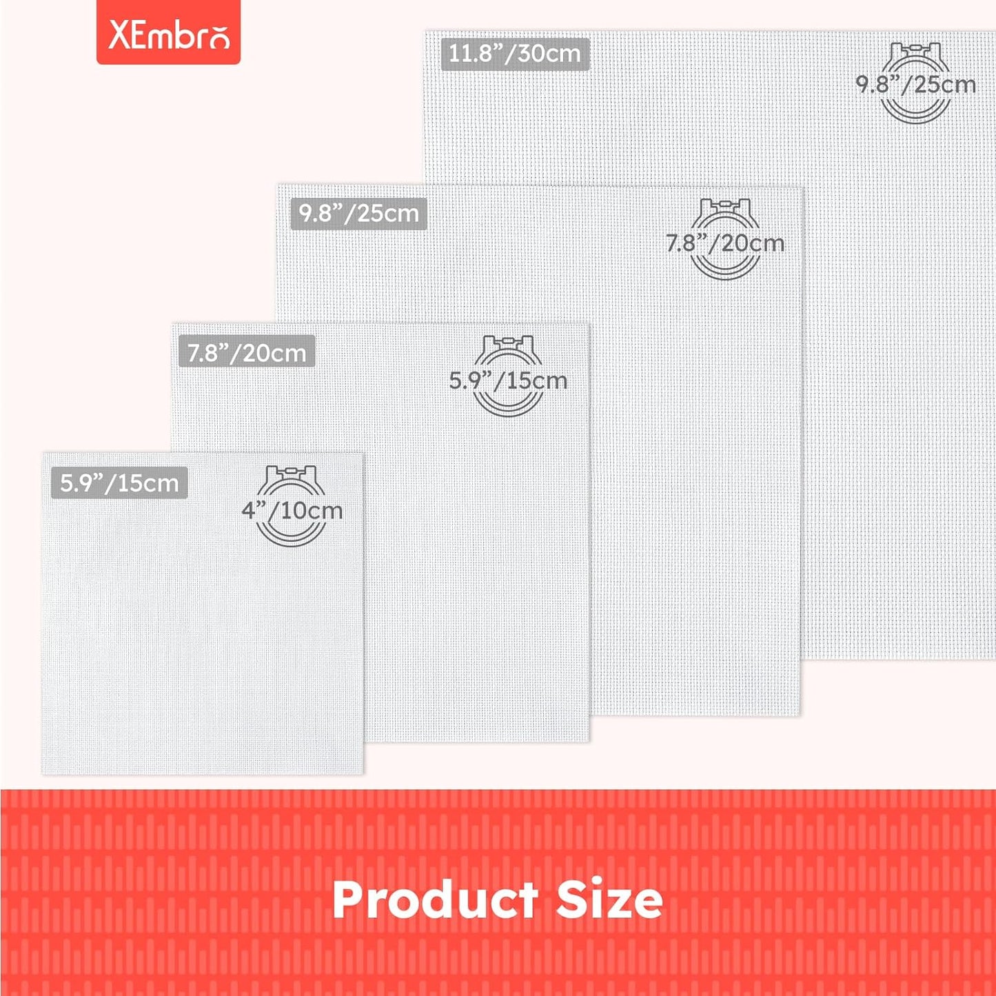 XEmbro 12 PCS Aida Cloth 14 Count, 4 Sizes White Cross Stitch Fabric for Craft Embroidery, Classic Reserve Aida Cloth for Embroidery Beginner, Needlework, Cross Stitch (5.9 to 11.8inch)