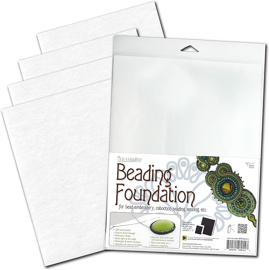 The Beadsmith Beading Foundation 鈥?8.5 x 11 inches 鈥?White Fabric 鈥?4 Sheets 鈥?Made in The USA 鈥?Stiff & Durable Material Used for Bead & Stitch Embroidery, cabochon Beading and Sewing