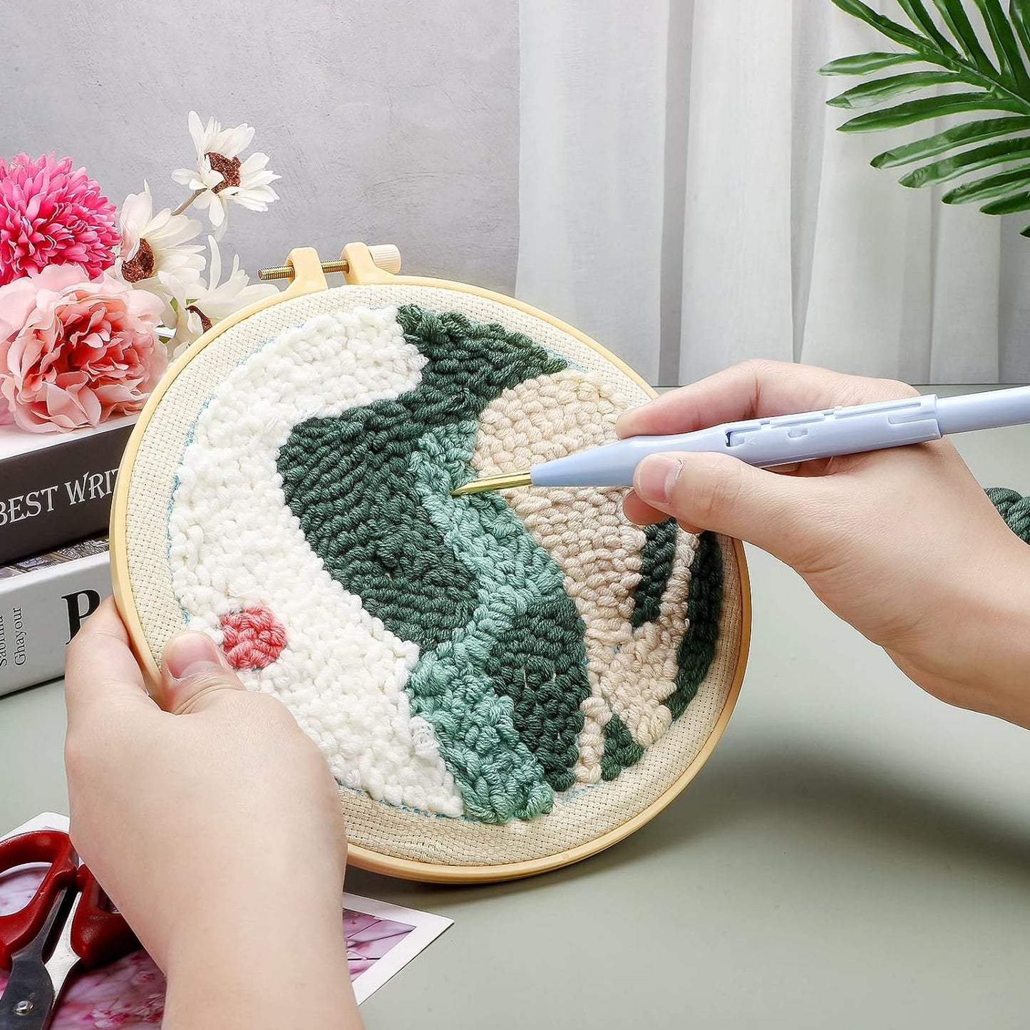 2 Pieces 79 x 59 Inches Monk's Cloth Primary Tufting Fabric Punch Needle Cloth Fabric Large Monk Cloth with Marked Lines for Sewing Rug Tufting Guns Embroidery Art Crafts Favors