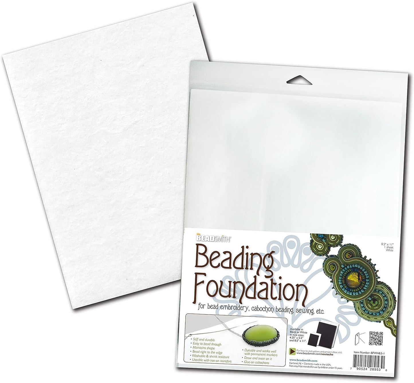 The Beadsmith Beading Foundation 鈥?8.5 x 11 inches 鈥?White Fabric 鈥?4 Sheets 鈥?Made in The USA 鈥?Stiff & Durable Material Used for Bead & Stitch Embroidery, cabochon Beading and Sewing