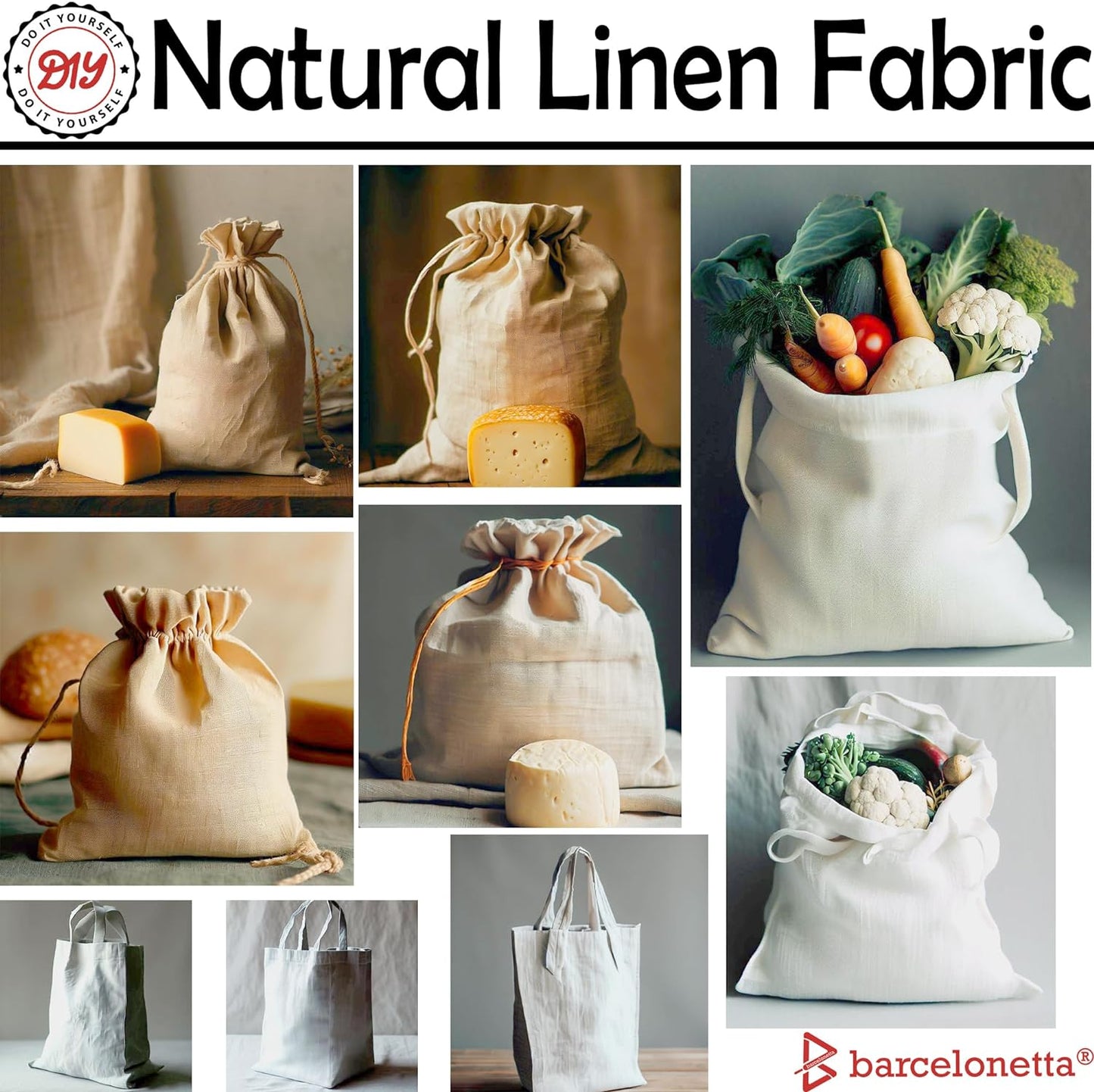 Barcelonetta | Linen Fabric | Natural, Organic, Breathable | 100% Vegan | 55" Wide | Shirt, Sewing, Embroidery Fabric | Cloth, Solid (Natural, 2 Yard)