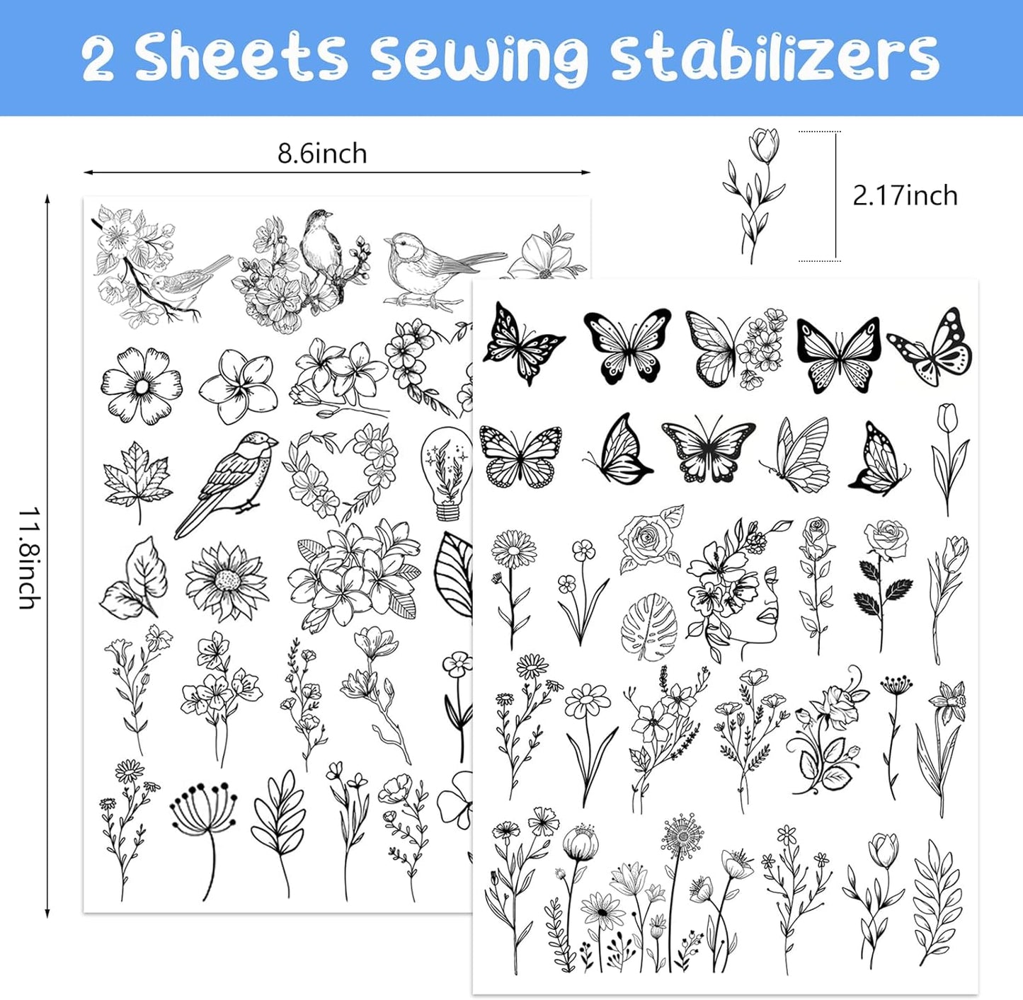 72 PCS Hand Sewing stabilizers wash Away, self Adhesive Water Soluble Embroidery Patterns stabilizer Sticker Paper for Embroidery Hand Sewing Lover