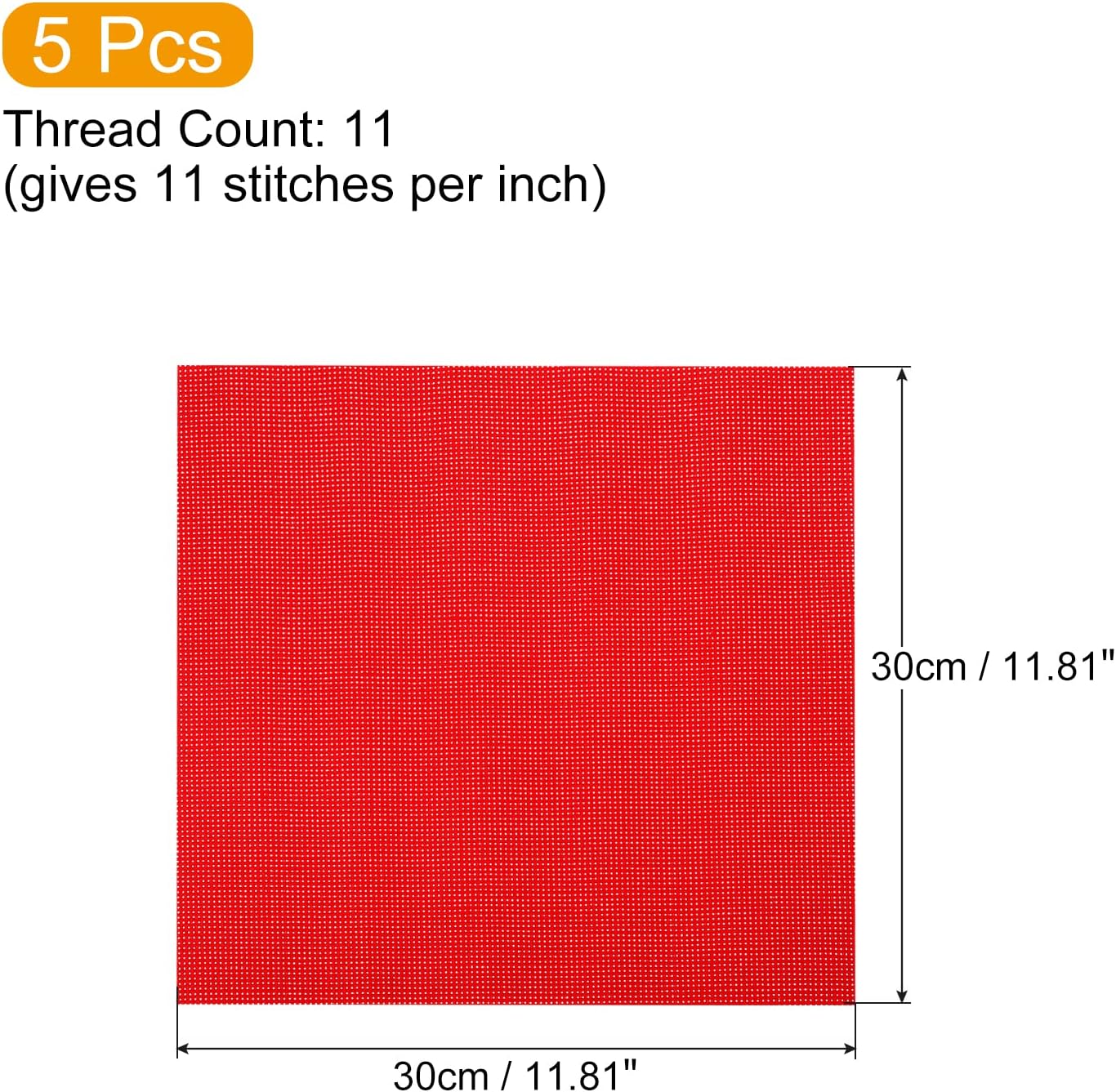 PATIKIL 11 Count Cross Stitch Cloth 12" x 12", 5 Pack Embroidery Cotton Fabric for DIY Needlework, Red