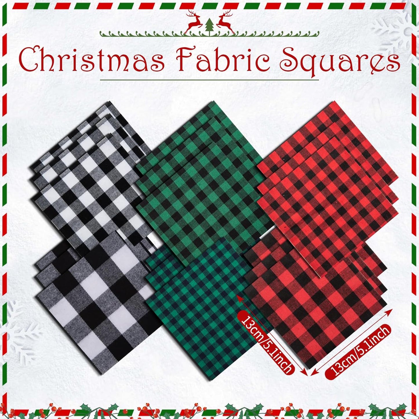 Fasdu 18 Pieces 3 Inch Embroidery Hoops and 18 Pieces Squares Plaid Fabric for Christmas Decorations, 36 Pieces Christmas Ornament Kit