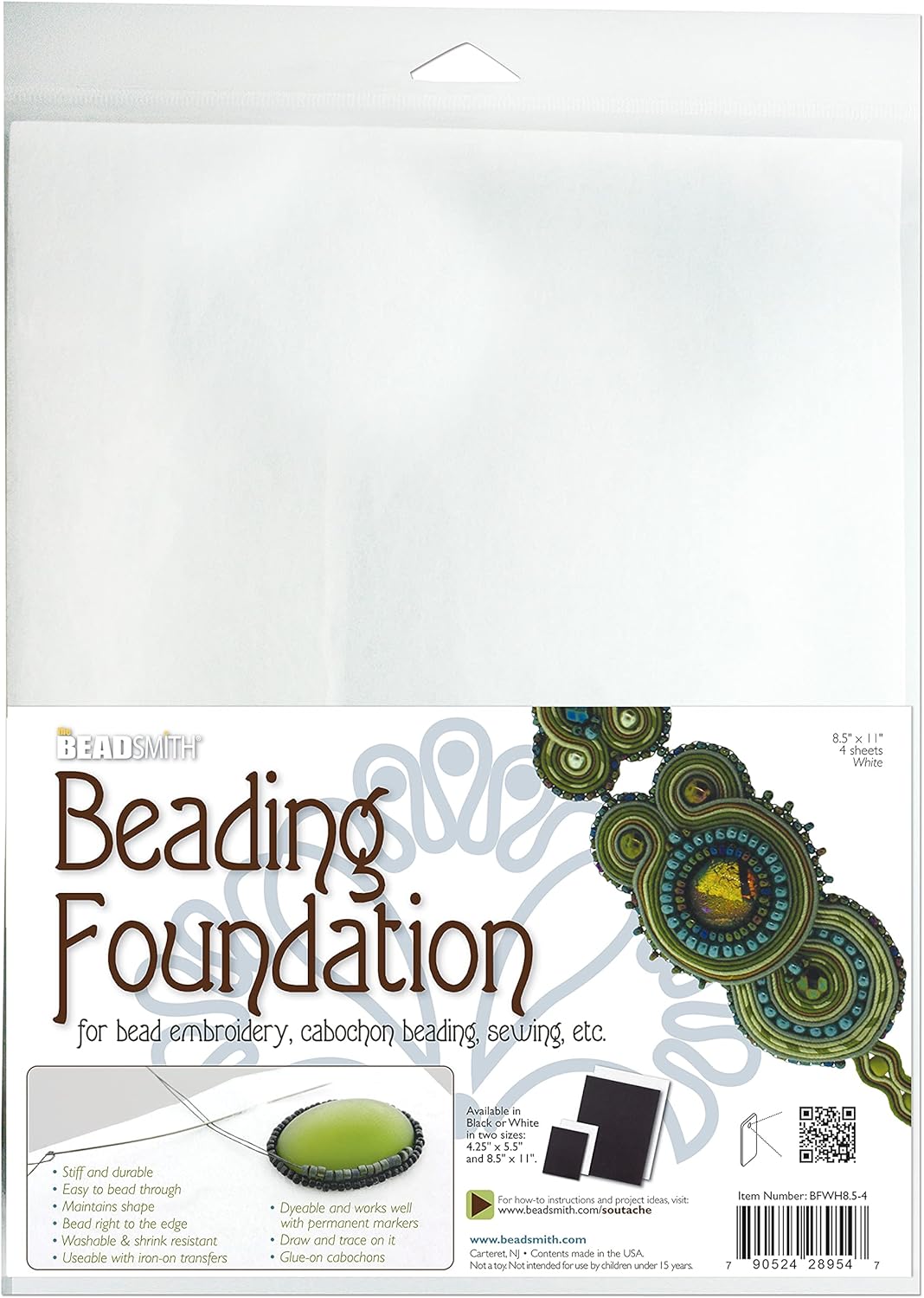 The Beadsmith Beading Foundation 鈥?8.5 x 11 inches 鈥?White Fabric 鈥?4 Sheets 鈥?Made in The USA 鈥?Stiff & Durable Material Used for Bead & Stitch Embroidery, cabochon Beading and Sewing