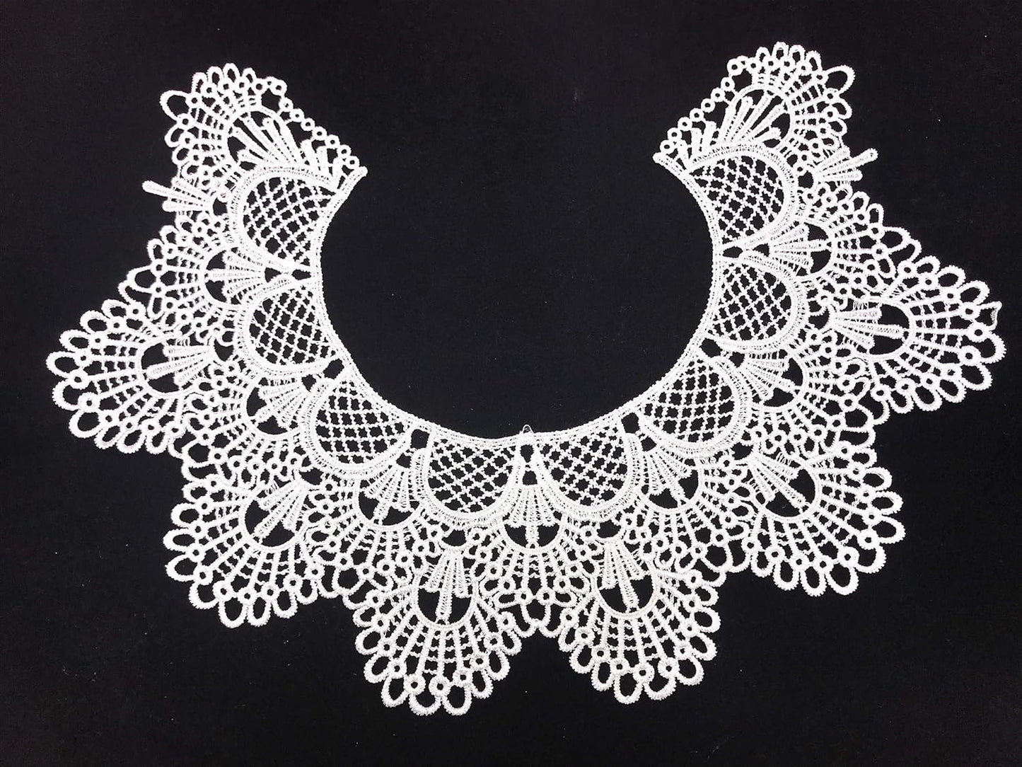1pc Embroidery Round Ripple Neck African Lace Fabric Collar,DIY Handmade Lace Fabrics for Sewing Crafts (White)