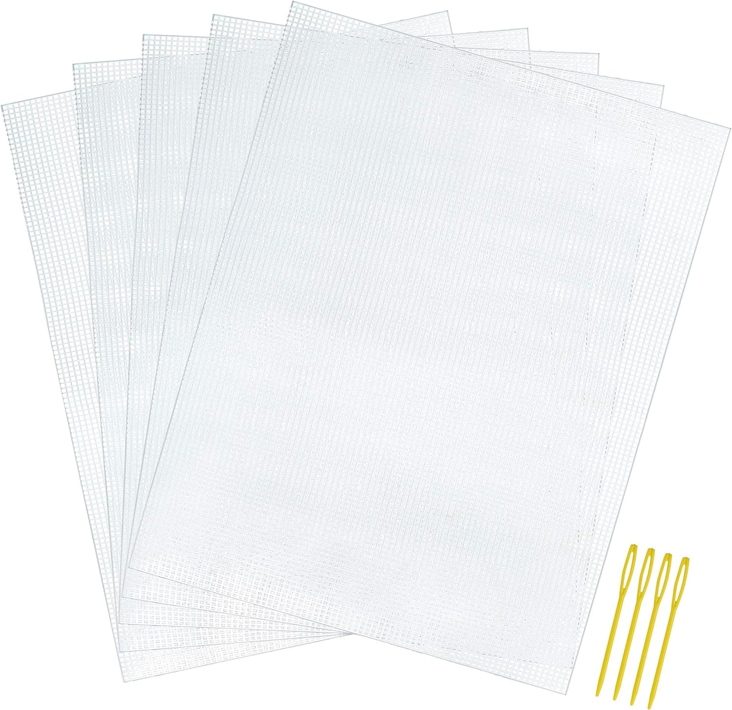 Pllieay 5 Pieces 7 Count Plastic Mesh Canvas Sheets for Embroidery, Acrylic Yarn Crafting, Knit and Crochet Projects (10.2 x 13.2 inch, Come with 4 Pieces Weaving Needles)