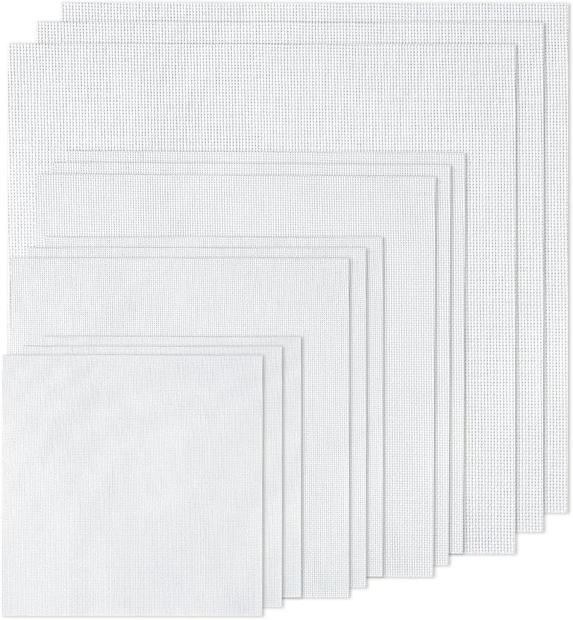 XEmbro 12 PCS Aida Cloth 14 Count, 4 Sizes White Cross Stitch Fabric for Craft Embroidery, Classic Reserve Aida Cloth for Embroidery Beginner, Needlework, Cross Stitch (5.9 to 11.8inch)