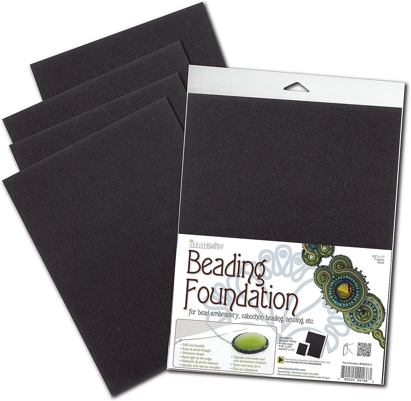 The Beadsmith Beading Foundation 鈥?8.5 x 11 inches 鈥?White Fabric 鈥?4 Sheets 鈥?Made in The USA 鈥?Stiff & Durable Material Used for Bead & Stitch Embroidery, cabochon Beading and Sewing