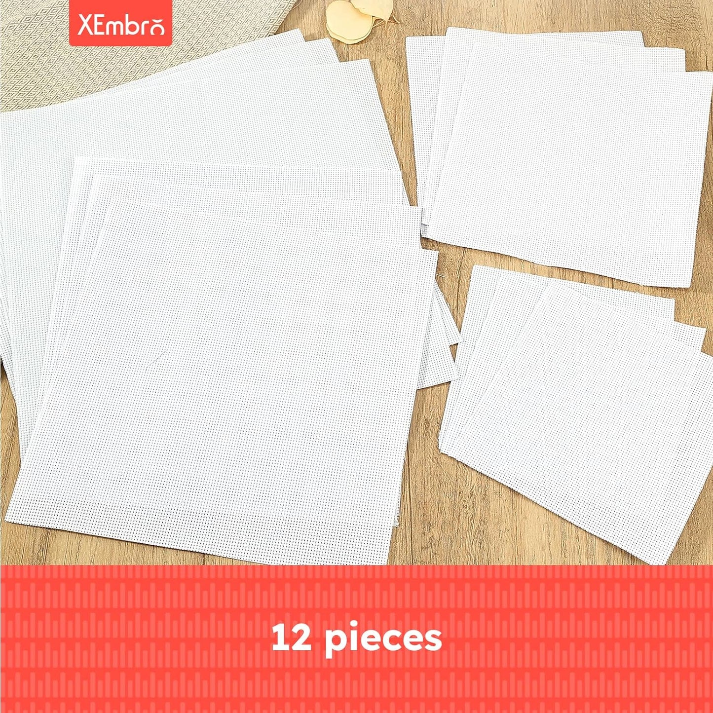 XEmbro 12 PCS Aida Cloth 14 Count, 4 Sizes White Cross Stitch Fabric for Craft Embroidery, Classic Reserve Aida Cloth for Embroidery Beginner, Needlework, Cross Stitch (5.9 to 11.8inch)
