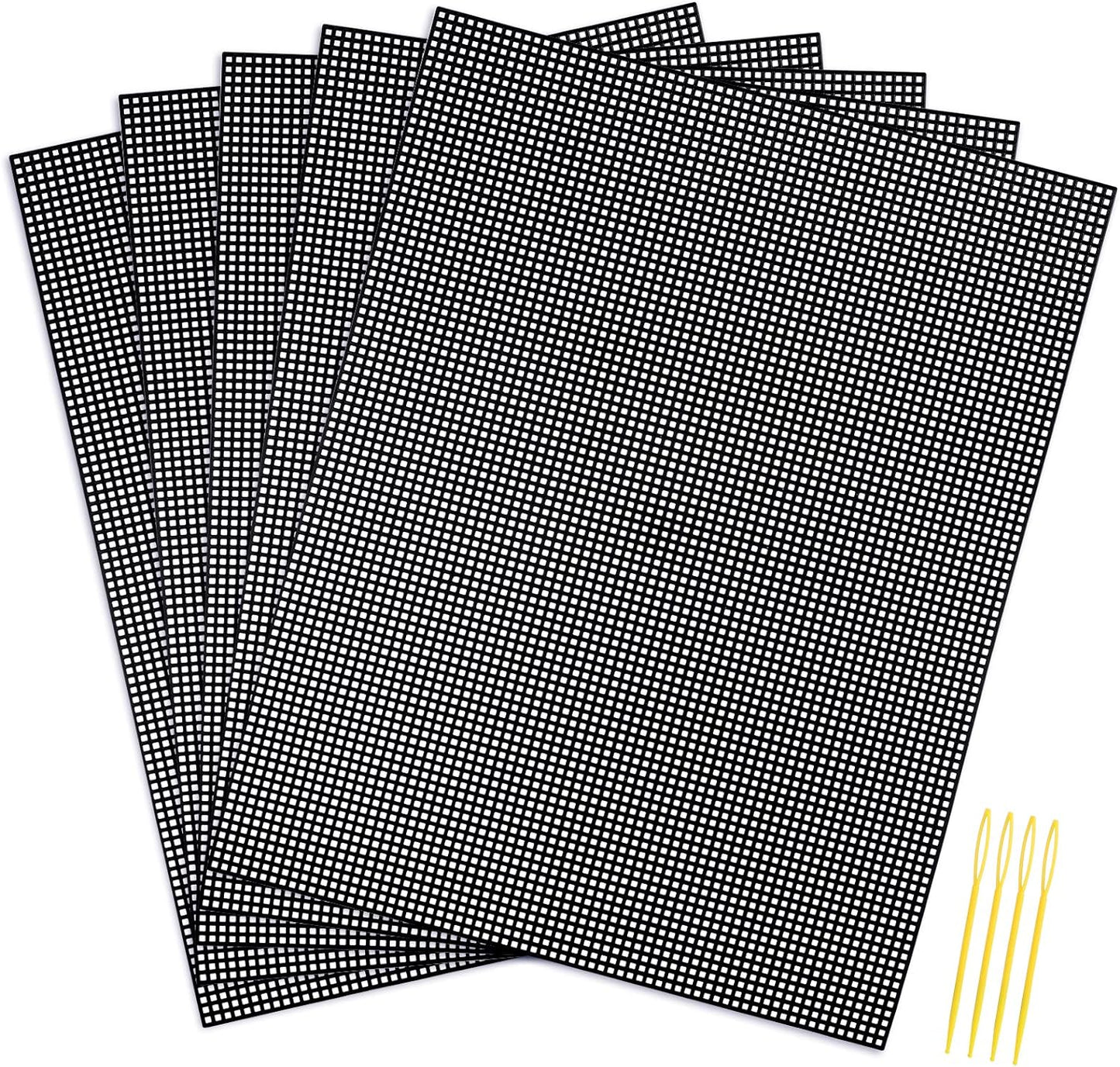 Pllieay 5 Pieces 7 Count Plastic Mesh Canvas Sheets for Embroidery, Acrylic Yarn Crafting, Knit and Crochet Projects (10.2 x 13.2 inch, Come with 4 Pieces Weaving Needles)