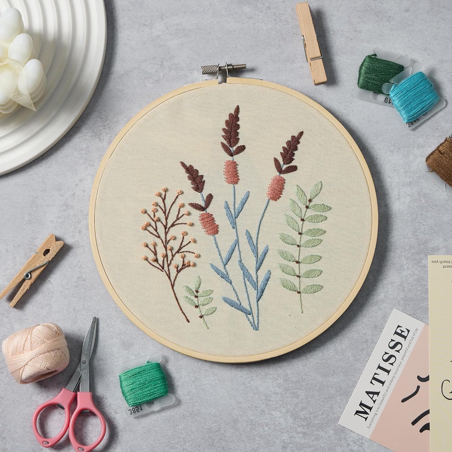 Bonroy 4 Sets Embroidery Kit for Beginners,Embroidery Kit for Art Craft Handy Sewing Include Embroidery Clothes with Pattern,Embroidery Hoops, Instructions,Color Threads Needle Kit (Multi 5)