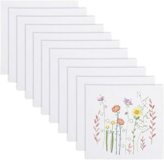 BENECREAT 14 Pieces White Cotton Embroidery Fabric, 7.9Inch Square Ramie Cotton Cloth for Handmade Embroidery Flower Pot Decoration