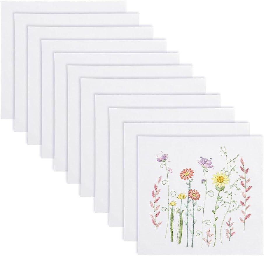 BENECREAT 14 Pieces White Cotton Embroidery Fabric, 7.9Inch Square Ramie Cotton Cloth for Handmade Embroidery Flower Pot Decoration