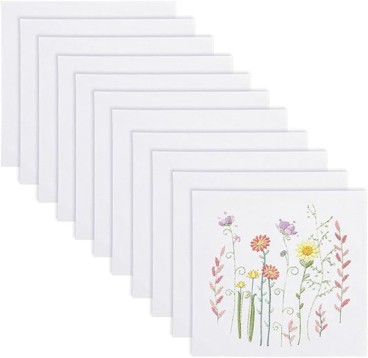 BENECREAT 14 Pieces White Cotton Embroidery Fabric, 7.9Inch Square Ramie Cotton Cloth for Handmade Embroidery Flower Pot Decoration