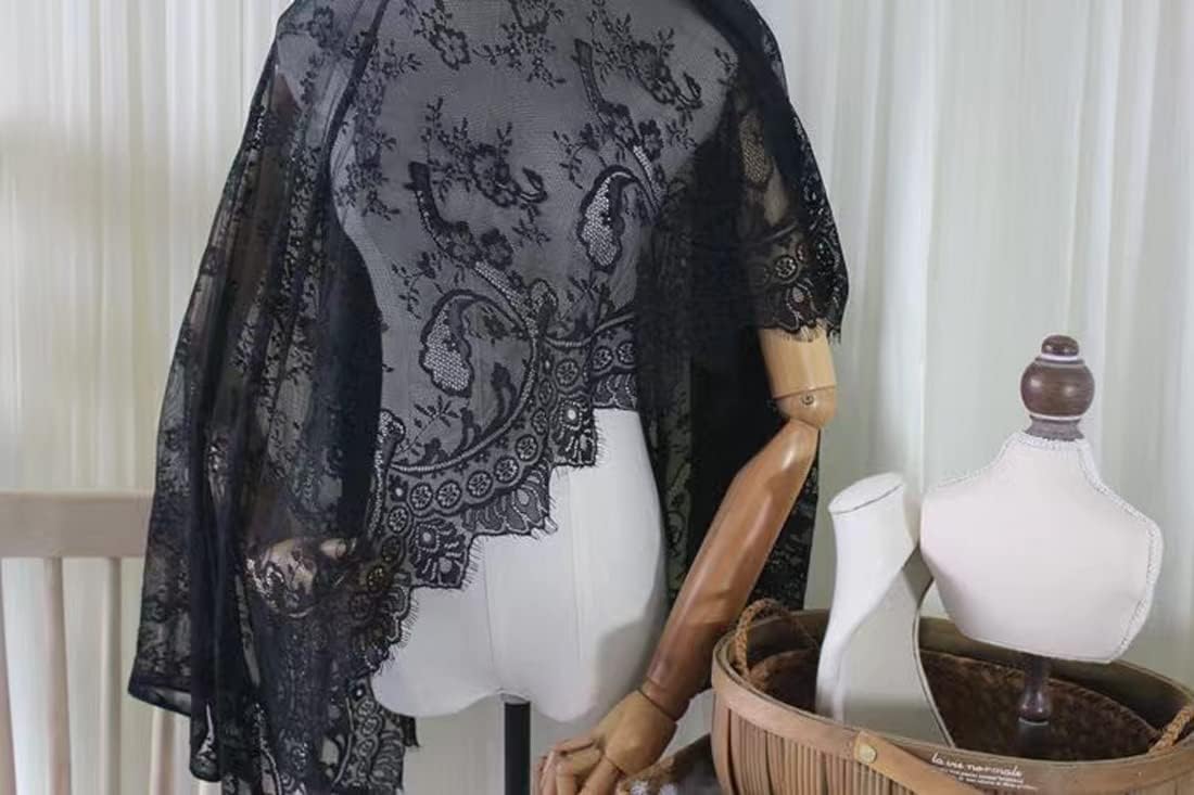 Black Lace Fabric Embroidery by The Yard Black Dress Ribbon Trim Fabric Ribbon Curtain Accessory Sewing Craft 150 X 150 cm