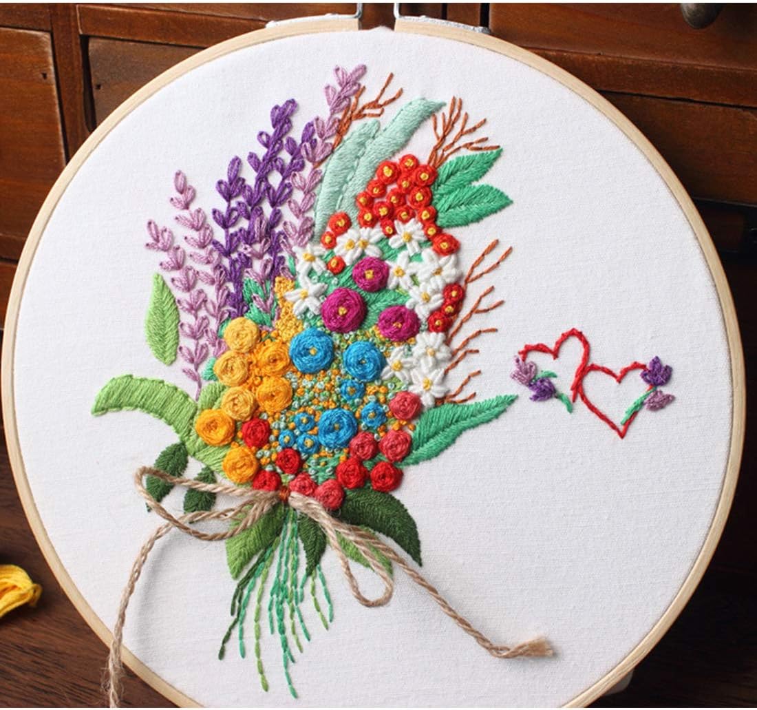 Konrisa Stamped Embroidery Kit with Pattern Floral DIY Sewing Cross Stitch Kits for Adult Flowers Plants Embroidery Starter Kit with Embroidery Floss,Hoops,Color Thread,Needle,Instruction,Set of 2