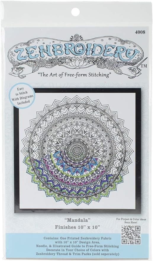 Tobin Zenbroidery Stamped Embroidery 10"X10"-Mandala,White