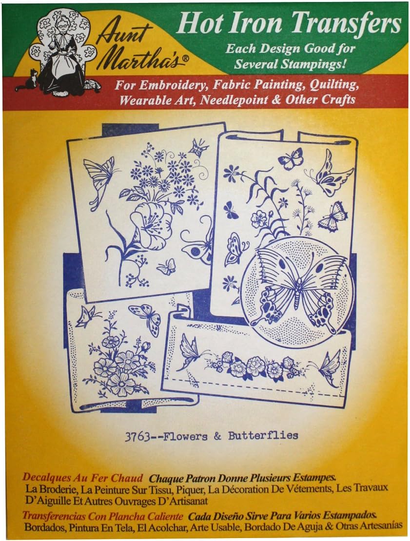 Aunt Martha's Iron On Transfer Patterns for Stitching, Embroidery or Fabric Painting, Patterns for Linens, Set of 5