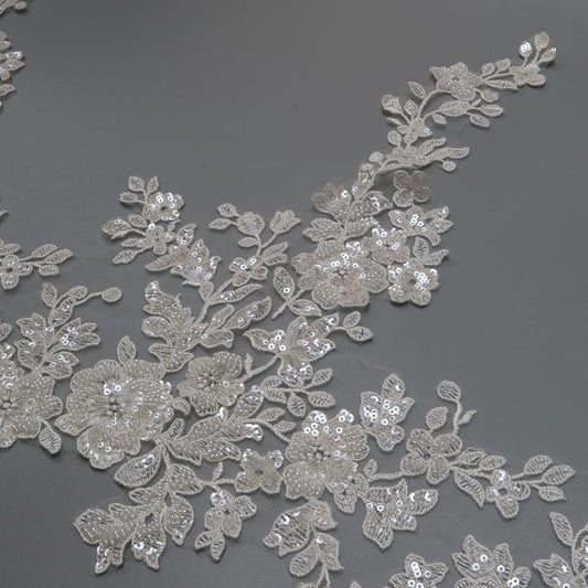 G-RUI 1yard Luxury Beaded Embroidery lace Appliques for Wedding Dresses Rhinestone lace Applique Patches Embroidery lace parches ropa (P3265)