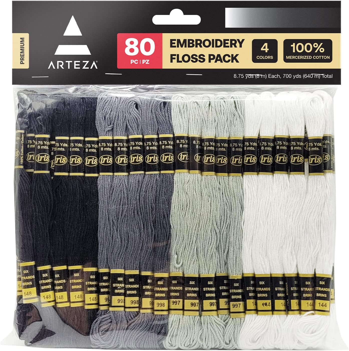 Arteza Embroidery Thread Pack 鈥?80 Skeins of Embroidery Floss, 20 Each of Red, Pink, Purple & Violet 鈥?100% Mercerized Cotton Friendship Bracelet String 鈥?Cross Stitch Supplies, 700 Yards per Pack