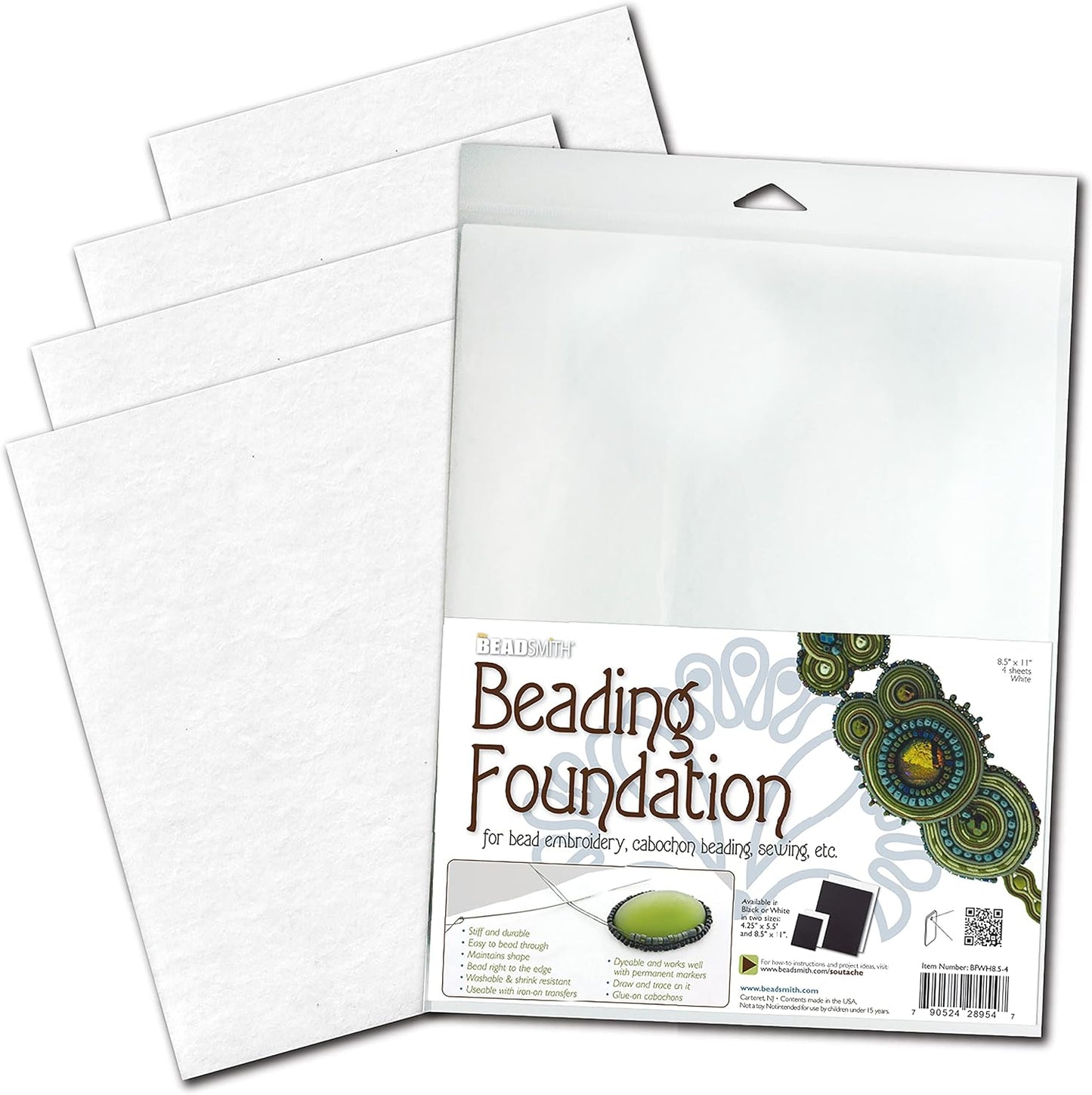 The Beadsmith Beading Foundation 鈥?8.5 x 11 inches 鈥?White Fabric 鈥?4 Sheets 鈥?Made in The USA 鈥?Stiff & Durable Material Used for Bead & Stitch Embroidery, cabochon Beading and Sewing