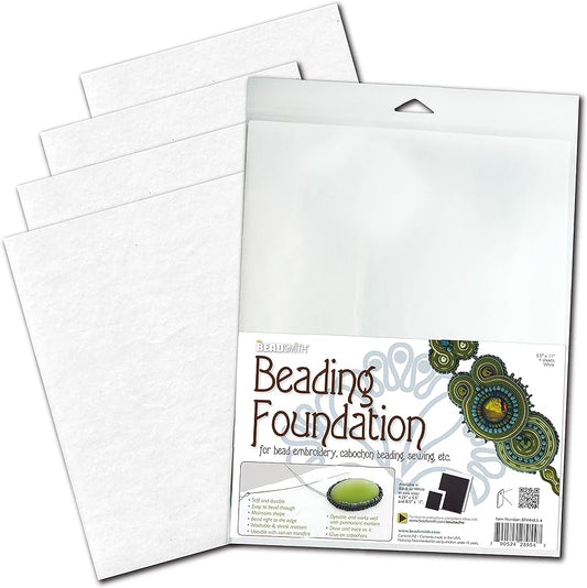 The Beadsmith Beading Foundation 鈥?8.5 x 11 inches 鈥?White Fabric 鈥?4 Sheets 鈥?Made in The USA 鈥?Stiff & Durable Material Used for Bead & Stitch Embroidery, cabochon Beading and Sewing