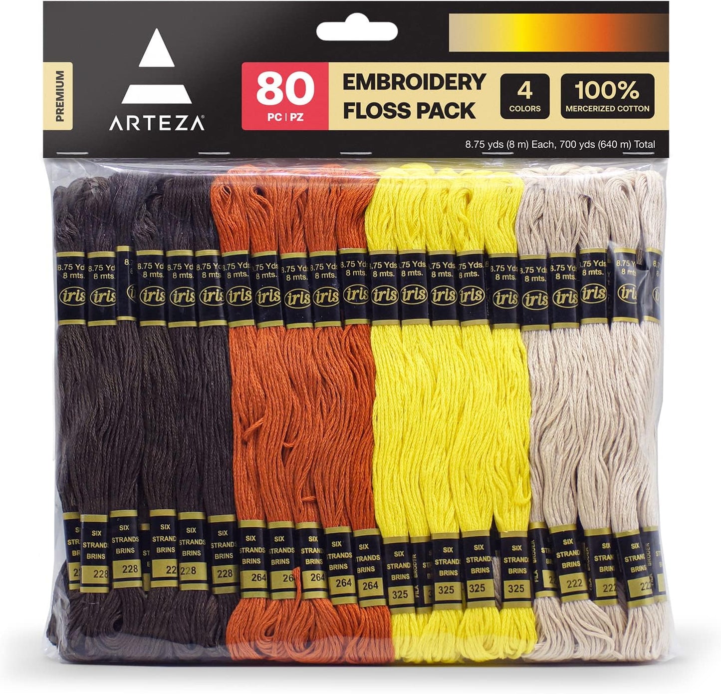 Arteza Embroidery Thread Pack 鈥?80 Skeins of Embroidery Floss, 20 Each of Red, Pink, Purple & Violet 鈥?100% Mercerized Cotton Friendship Bracelet String 鈥?Cross Stitch Supplies, 700 Yards per Pack