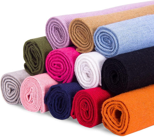 12 Pcs/Set Embroidery Linen Fabric, Embroidery Cloth Linen Cloth Needlework Fabric, Embroidery Quilting Fabric Cloth Garments Crafts Accessories Square Quilting Sewing Fabric(19 x 19 Inch)