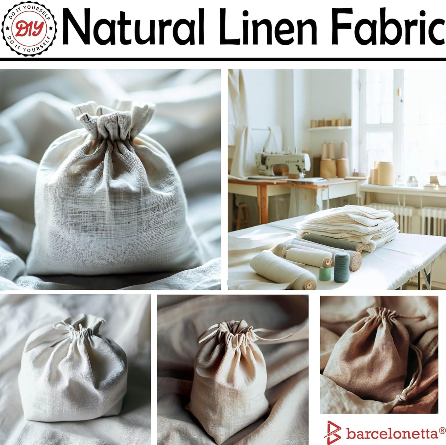 Barcelonetta | Linen Fabric | Natural, Organic, Breathable | 100% Vegan | 55" Wide | Shirt, Sewing, Embroidery Fabric | Cloth, Solid (Natural, 2 Yard)