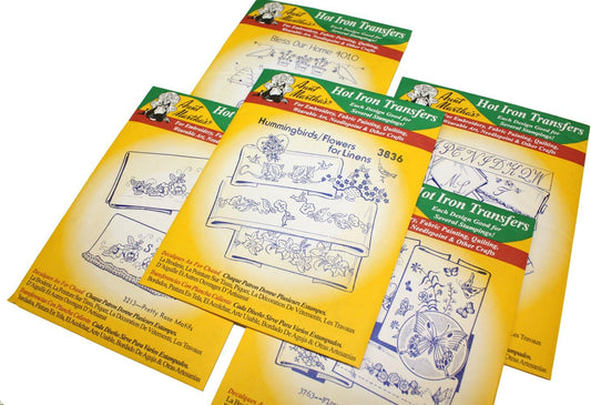 Aunt Martha's Iron On Transfer Patterns for Stitching, Embroidery or Fabric Painting, Patterns for Linens, Set of 5