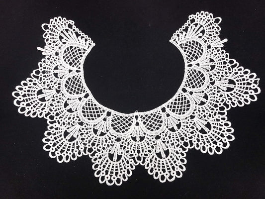 1pc Embroidery Round Ripple Neck African Lace Fabric Collar,DIY Handmade Lace Fabrics for Sewing Crafts (White)