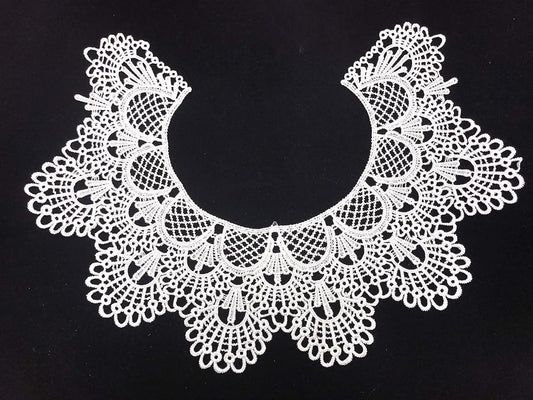 1pc Embroidery Round Ripple Neck African Lace Fabric Collar,DIY Handmade Lace Fabrics for Sewing Crafts (White)